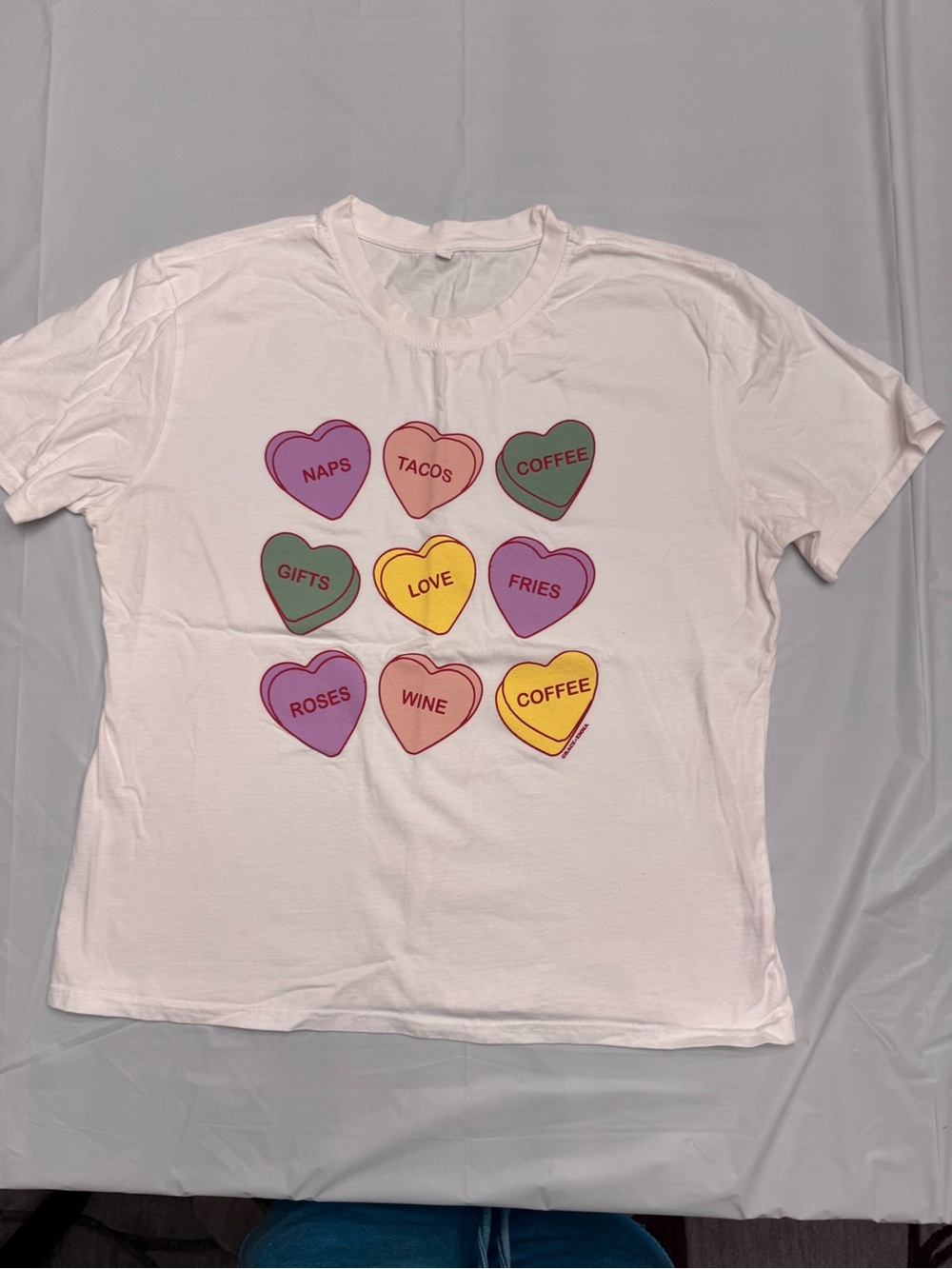 White Graphic Tee - Conversation Hearts T-Shirt -  size M 💯 Cotton size M